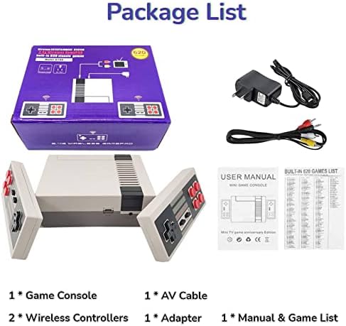 RİSEMİTEL NES Klasik Retro Oyun Konsolu ile 620 Video Oyunları ve 2 Klasik NES Kablosuz Kontrolörleri, Tak ve Çalıştır TV Oyunları