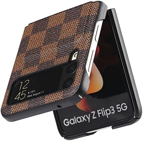 Samsung Galaxy Z Flip3 5G(2021) için DearHot Deri Karbon Fiber Desen Kılıfı, Suni Deri Kapaklı Benzersiz Silikon Menteşe, Darbeye