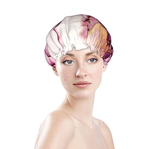 Pembe Ve Altın Renkleri Ayarlanabilir Elastik Bantlı Banyo Başlığı Kadınlar için Şık Duş Başlığı Uzun Kalın Saçlar
