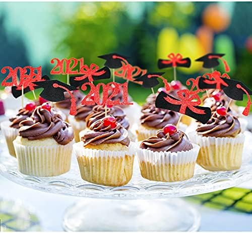 Mezuniyet Cupcake Toppers 2021,48 ADET Mezuniyet Dekorasyon, Sınıf 2021 Gıda Meze Seçtikleri, Mezuniyet Parti Malzemeleri / Gıda