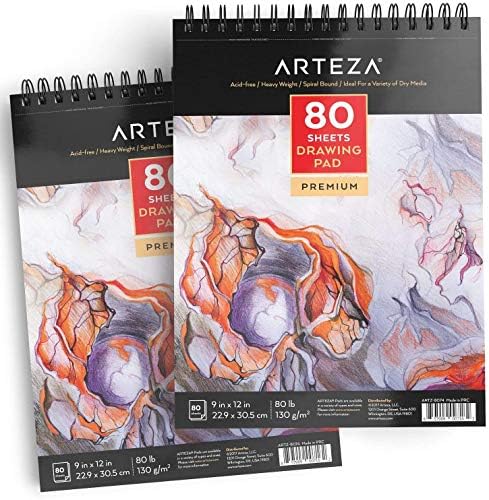 Arteza 9X12 Çizim Pedi, 2'li Paket, 160 Yaprak (80lb / 130g), Spiral Ciltli Sanatçı Çizim Kitapları, Her Biri 80 Yaprak, Dayanıklı