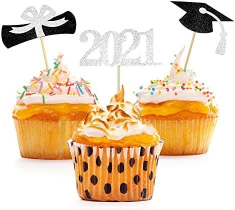 Mezuniyet Cupcake Toppers 2021,48 ADET Mezuniyet Dekorasyon, Sınıf 2021 Gıda Meze Seçtikleri, Mezuniyet Parti Malzemeleri / Gıda