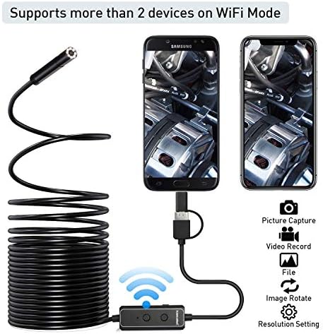 XpertMatic F160 USB ve WiFi 2.0 MP HD endoskop, 16.4 FT geniş Odak Aralığı Borescope Drenaj Kamera için iPhone, Android telefon,