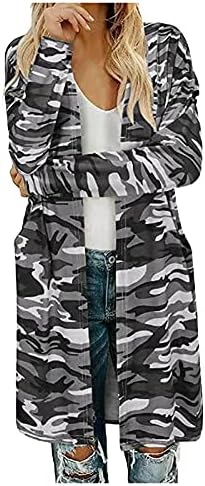 Hemlock Kadın Kamuflaj Baskı Hırka Uzun Ceket Açık Ön Hırka Pelerin Ince Üstleri Sonbahar Sonbahar Dış Giyim