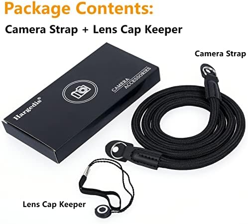 Hargedis Kamera Omuz Askısı Tırmanma Halat Kamera Boyun Askısı Aynasız ve DSLR Kameralar için, Lens Kapağı Kaleci ile (Siyah)