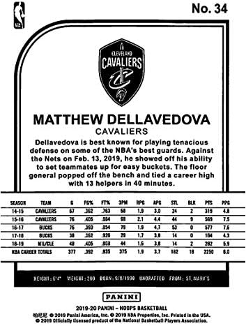 2019-20 Panini Çemberler Kış 34 Matthew Dellavedova Cleveland Cavaliers NBA Basketbol Ticaret Kartı