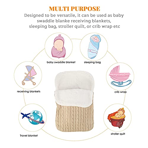 Bebek Kundak Battaniye Arabası Wrap Polar Battaniye Uyku Tulumu Artı Kadife (Bej)