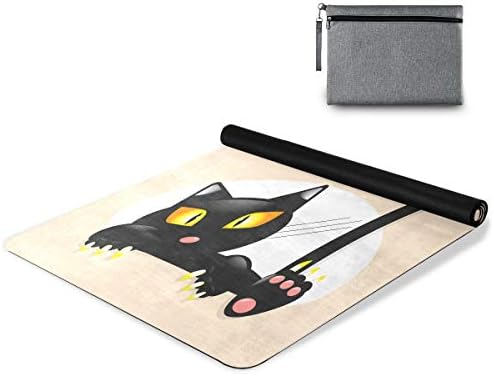 Qılmy Sevimli Küçük Siyah Kitty Baskı Yoga Mat / 1mm Ekstra Ince 71“ Uzun Kaymaz egzersiz ve fitness matı için saklama çantası