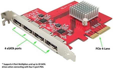 Ableconn PEX-SA134 4-Port eSATA III 6 Gbps PCI Express Dört Lanes Konak Adaptör Kartı - AHCI Liman Çarpan PCIe 2. 0x4 Denetleyici
