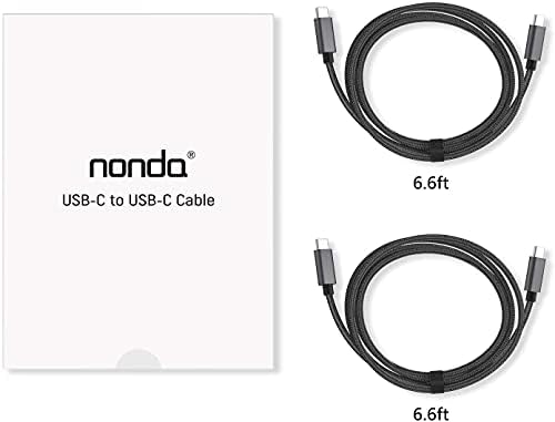 nonda USB C'den USB C Kablosuna, [2'li Paket, 6.6 ft] USB C Şarj Kablosu 60W, Naylon Örgülü USB C Şarj Kablosu MacBook Pro 2020,