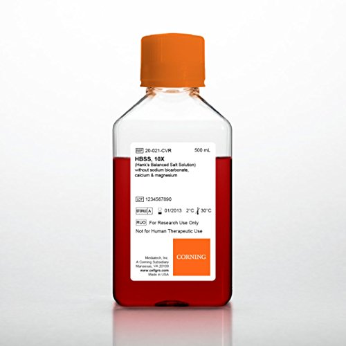 Mediatech 20-023-CV Hank'in Fenol Kırmızısı ve Sodyum Bikarbonat İçermeyen Kalsiyum ve Magnezyumlu 10x Dengeli Tuz Çözeltisi