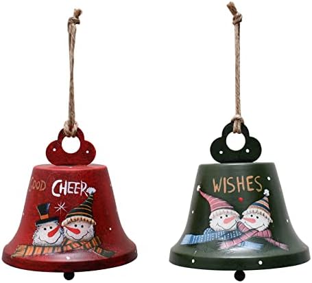 Noel Çan Asılı Süsleme 2 Set, Rustik Noel Ağacı Kardan Adam Dekorasyon Metal Jingle Bell Süs Duvar Kapı Asılı Dekorasyon Parti
