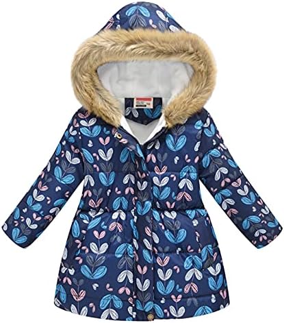 Kız ceket sıcak pamuk ceket suya dayanıklı kapşonlu çocuk yürümeye başlayan çocuk kış çiçek baskı Parka dış giyim kapüşonlu ceket