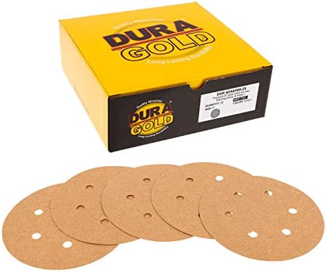 Dura-Gold Premium 60 Grit 6 Altın Zımpara Diskleri, 6 Delikli Desen Tozsuz, DA Zımpara Makinesi için 25 Kanca ve Halka Destek