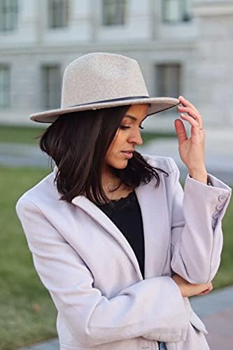 Lanzom Kadın Lady Keçe Fedora Şapka Geniş Ağız Yün Panama Şapka ile Bant