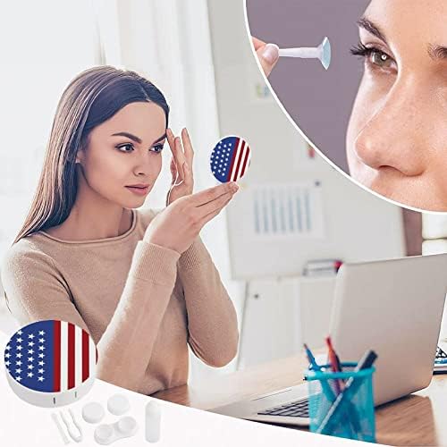 Ayna Baskılı Kontakt Lens Kiti Saklama Kutusu için Amerika Bayrağı Yuvarlak Kılıf