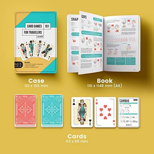 Gezginler için Kart Oyunları-30 Klasik Oyunla 2 Deste ve Kitap | 6+ | 1 ila 12 Oyuncu | Seyahat Oyunları Yetişkinler | Çocuk