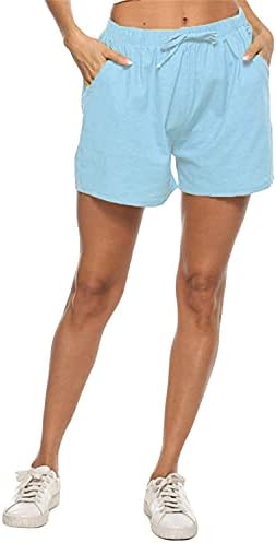 Kadın ipli şort elastik bel pamuk keten kısa hafif gevşek yaz rahat rahat plaj kısa pantolon