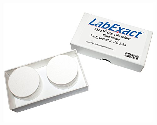 LabExact 1200026 Sınıf 934AH Cam Mikrofiber Filtre, Bağlayıcısız Borosilikat Cam, 1,5 µm, 2,5 cm (100'lü Paket)
