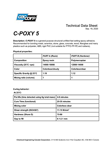 CECCORP İki Parçalı 5 Dakikalık Epoksi Yapıştırıcı C-Poxy 5, Genel Amaçlı Yapısal Olarak Doldurulmamış Epoksi-8 Oz'dur