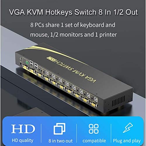 EKL VGA KVM Otomatik Anahtarı 8 Port 2 Out Switcher 8x2 Destekler Kısayol Tuşları, Ses, Temel Kablosuz Klavye ve Fare USB 2.0