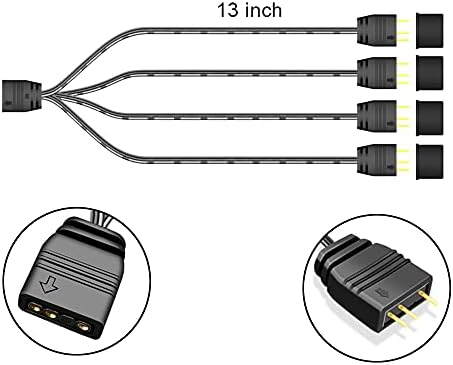 Koruyucu Kapaklı ARGB Splitter 5V 3 Pin Adreslenebilir RGB Splitter Kablosu, 2 Paket 13 İnç