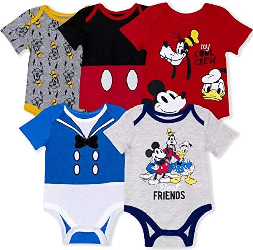 Bebek ve Yenidoğan için Mickey, Donald, Goofy ile Disney 5-Pack Erkek Bebek Onesies