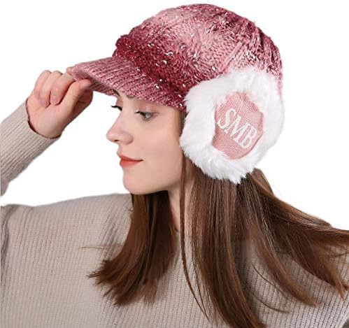 Kış Şapka Kablo Örme Bere Şapka ile Visor Nervürlü Kayak Bere Şapka kış Kulaklığı Kafatası Şapka Kap Şapkalar için Kadın ve Kız