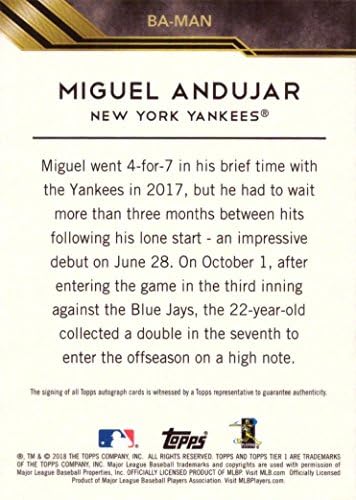 2018 Topps Tier One BA - MAN Miguel Andujar Sertifikalı İmza Beyzbol Çaylak Kartı-Sadece 275 yapıldı!