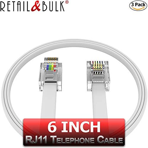 (3 Paket) 6 inç Kısa Telefon Kablosu RJ11 Erkek-Erkek, 6P4C Telefon Hattı Kablosu (6 İnç, Beyaz)