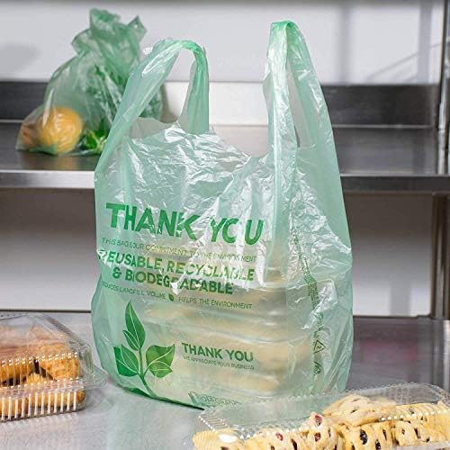 [500 Paket] Biyobozunur Kullanımlık Plastik T-Shirt Çanta Çevre Dostu Kompostlanabilir Bakkal Alışveriş Teşekkür Ederim Geri