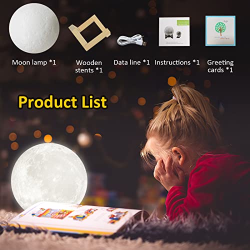 Ay Lambası 4.7 inç Standı ile Ayarlanabilir Parlaklık ve Sıcak Beyaz / Soğuk Beyaz Renk, USB Şarj Kablosu. Romantik Ay ışığı