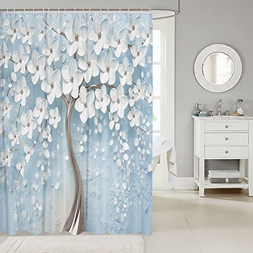 Feelyou Beyaz Boho Çiçek Duş Perdesi Modern Soyut Hayat Ağacı banyo perdesi Dekor Sevimli Mavi Su Geçirmez Polyester Banyo Perdeleri