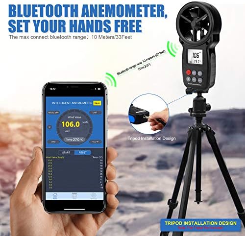 AOPUTTRİVER Bluetooth Anemometre AP-007APP El Kablosuz Anemometre Rüzgar Hızı Ölçer Ölçüm Rüzgar Hızı/Sıcaklık ile Arkadan Aydınlatmalı