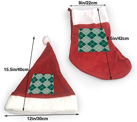 JİUCHUAN Noel Şapka + Noel Çorap, mavi Yeşil Gri Beyaz Satranç Tahtası Santa Şapka Aile Tatil Noel Partisi Süslemeleri için