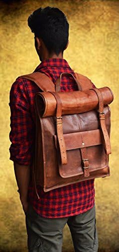 23 büyük hakiki deri laptop sırt çantası seyahat rulo üst sırt çantası erkekler kadınlar için