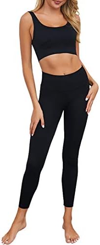 OLCHEE kadın 2 Parça Eşofman Egzersiz Kıyafetleri-Dikişsiz Yüksek Bel Tayt ve Streç Spor Sutyen Yoga Activewear Set