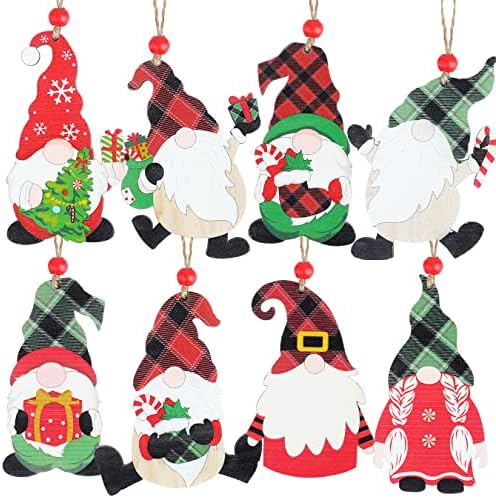 8 Pcs Gnome Noel Ağacı Süsler, Asılı Noel Süslemeleri için Ağacı, Çeşitli Ahşap Noel Figürler Süsler, Tatil Parti Ev Dekor Malzemeleri