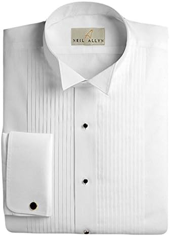 Neil Allyn erkek Smokin Gömlek %100 Pamuk 1/4 Plise Kanat Yaka, 17 (34/35) Beyaz