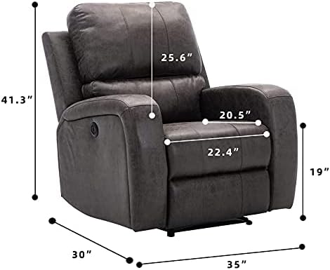 Bonzy Ev Güç Recliner Sandalye Hava Süet-Overstuffed Elektrikli Faux Süet Deri Recliner Sandalye USB Şarj Portu ile-Ev Sineması