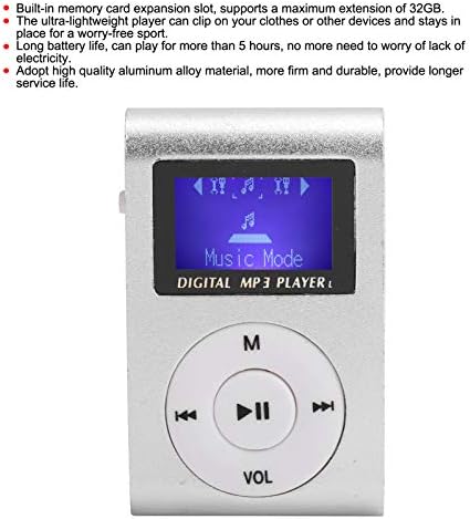WNSC Müzik Çalar, LCD Ekran Ultra‑Hafif Ses Kaydedici 32 GB FM Radyo Spor Geri‑Klip Mini MP3 için Açık (Gümüş)