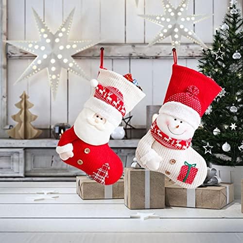 Örgü Peluş Santa Yaratıcı Kırmızı ve Beyaz Kardan Adam Şömine Asılı Festivali Hediye Noel Çorap Süs Noel Süslemeleri(B)