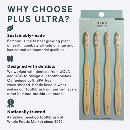 PLUS ULTRA Bambu Diş Fırçası (4'lü Paket) | Biyolojik Olarak Parçalanabilen BPA İçermeyen Çevre Dostu Yumuşak Kıllı Diş Fırçası