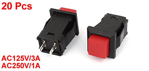 Uxcell a14111500ux0138 Anlık SPST Kırmızı Kafa basmalı düğme Anahtarı, 20 Parça, AC 125 V / 3 Amp, AC 250 V / 1 Amp