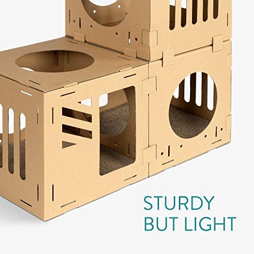 Navaris Modüler Karton Kedi Evi - Küçük Kediler, Yavru Kediler, Tavşanlar için DIY Oluklu Mukavva Yapılandırılabilir Oyun Kulesi