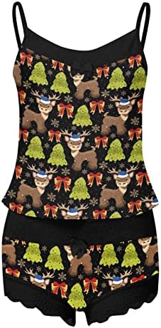 Kadın 2 Parça Noel Pijama Set İskelet Baskı iç çamaşırı seti Kolsuz Cami Tank Top Şort Pijama Set İç Çamaşırı