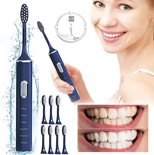 TTnfeıneo Basit Degrade Elektrikli Diş Fırçası, İçme Anti-Kayıp Şarj Tel ile 5 Fırça Kafaları Temizleme 5 Modları, Derin Temiz,