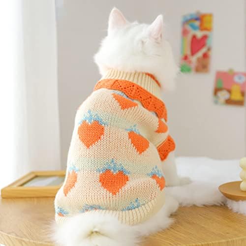 guohanfsh Kedi Aksesuarları, Pet Giysi Çilek Desen Elbise-up Yumuşak Doku Örme Pet Kediler Kazak Kıyafet için Kış