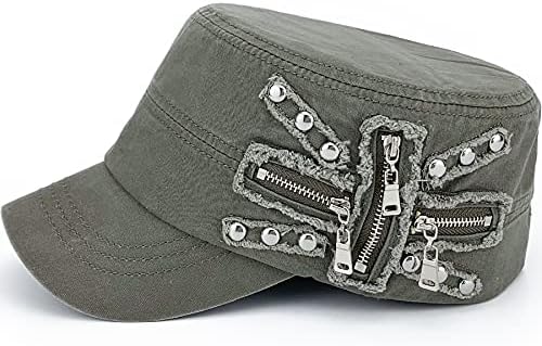 REDSHARKS Kadın Yumuşak Yıkanmış Pamuk Zip Harbiyeli asker şapkası Ayarlanabilir Askeri Şapka Düz Üst beyzbol güneşlikli kep