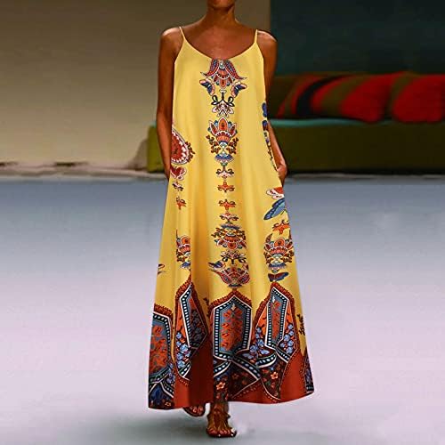 Mingyun Artı Boyutu Tankı Elbise Kadınlar için Kolsuz Çiçek Baskı Günlük Keten Maxi Elbise Yaz Tatili Gevşek Rahat Elbise